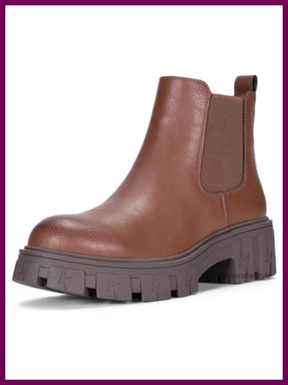 Platform Chelsea Combat Boots, Chunky Heel Faux Leather Ankle Booties